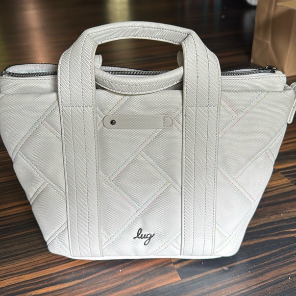 Lug Dory Medium Matte Luxe Crossbody Tote Handles Pebble Rainbow Stitch - Picture 6 of 16